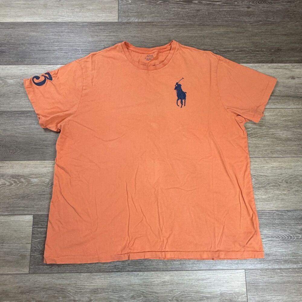 Polo Ralph Lauren Shirt Mens Big 2X Orange Big Pony 3 Logo Graphic T-Shirt Tee
